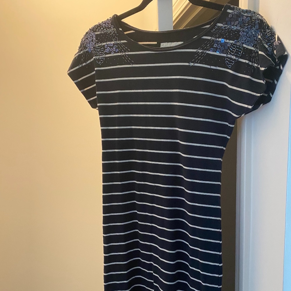 stripped navy dress